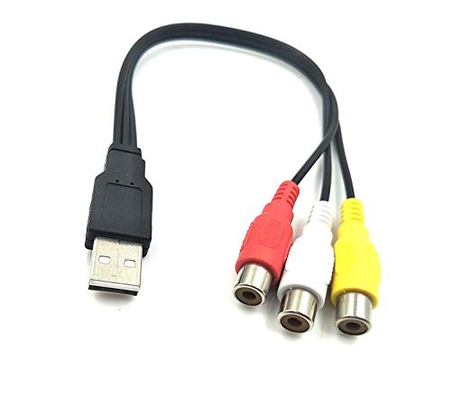 Halokny USB to 3 RCA Cable, 8 inch USB 2.0 A Female to 3RCA Male Audio Video Capture Card AV Composite Adapter Cable (USB M/3RCA F)