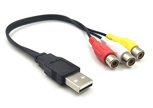 Halokny USB to 3 RCA Cable, 8 inch USB 2.0 A Female to 3RCA Male Audio Video Capture Card AV Composite Adapter Cable (USB M/3RCA F)