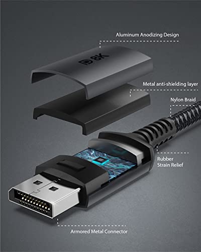 Stouchi USB C to DisplayPort 1.4 8K Cable 2M/6.6Ft Thunderbolt 4/3 to DP 4K@144Hz/120Hz 5K@60Hz 2K@240Hz HBR3 Adapter for iPad Pro M2, 2021 MacBook Pro, M1 Mac Mini, Dell XPS