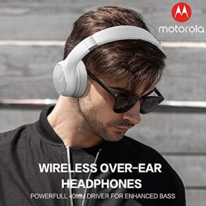 Motorola Escape 220 Passive Noise Canceling Headphones | Bluetooth Headphones with Microphone | Wireless Headphones with 24 Hour Battery Life | Voice Assistant Compatible Headphones (White)