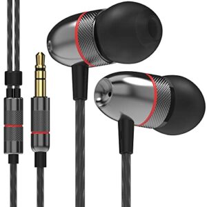 betron elr50 in ear headphones earphones wired with noise isolating earbuds tangle free cord lightweight carry case soft ear buds 3.5mm plug, black