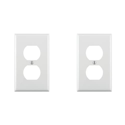 Leviton 80703-W 1-Gang Duplex Device Receptacle Wallplate, Standard Size, Thermoplastic Nylon, Device Mount, White (Pack of 2)