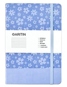 aritin journal for women-journal notebook hardcover 208 pages lined, pu leather notebook embossed flowers, 5.7 x 8.4 in, 100gsm a grade paper, light blue