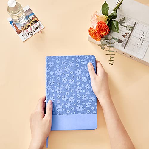 ARITIN Journal for Women-Journal Notebook Hardcover 208 Pages Lined, PU Leather Notebook Embossed Flowers, 5.7 X 8.4 in, 100gsm A grade Paper, Light Blue