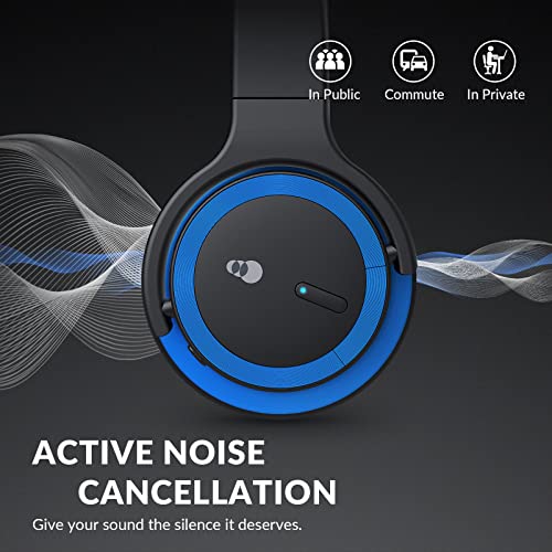 PurelySound E7 Pro Active Noise Cancelling Headphones, Over-Ear Bluetooth Headphones with Mic, Rich Deep Bass, Long Battery Life, Comfortable - Black