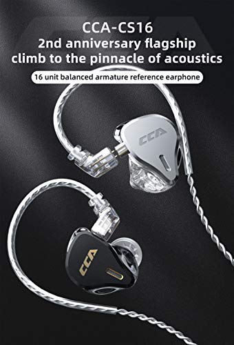 CCA CS16 in-Ear Monitors, 16BA Reference HiFi Stereo IEM Wired Earphones/Earbuds/Headphones with Detachable Cable 2Pin for Musician Audiophile (Without Mic, Silver)