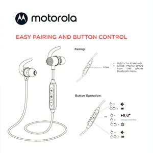 Motorola Bluetooth Sport Neckband SP105 In-Ear Wireless Headphones with Mic for Clear Phone Calls - IPX5 Sweat Resistant, Light Tangle-Free Design for Active Lifestyle, Ear Fins for Secure Fit - Black