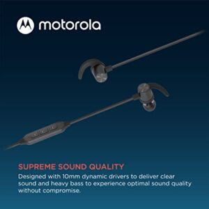 Motorola Bluetooth Sport Neckband SP105 In-Ear Wireless Headphones with Mic for Clear Phone Calls - IPX5 Sweat Resistant, Light Tangle-Free Design for Active Lifestyle, Ear Fins for Secure Fit - Black