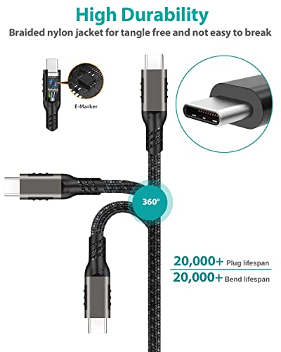 Elfesoul USB C to USB C Cable 10ft, USB C 3.2 Gen 2 Cable 20Gbps Data Transfer USB C Cable 100W PD Fast Charging Cable for MacBook Pro, iPad Pro, Galaxy S22, Nylon Braided, Black.