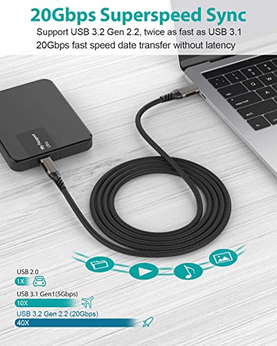 Elfesoul USB C to USB C Cable 10ft, USB C 3.2 Gen 2 Cable 20Gbps Data Transfer USB C Cable 100W PD Fast Charging Cable for MacBook Pro, iPad Pro, Galaxy S22, Nylon Braided, Black.