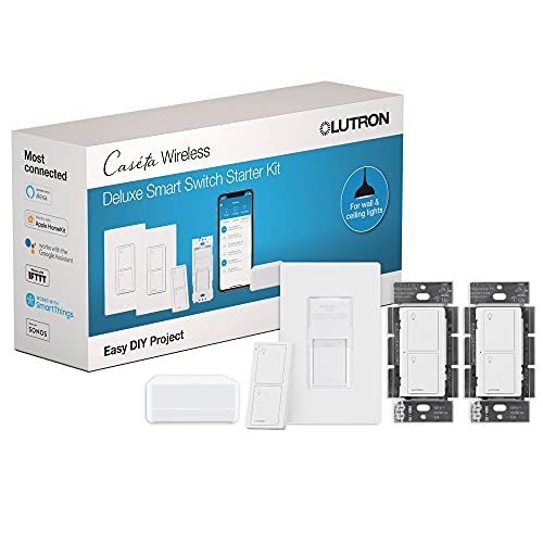 Lutron Caseta Deluxe Smart Switch Kit | Compatible with Alexa, Apple HomeKit, and the Google Assistant | P-BDG-PKG2WS-WH | White