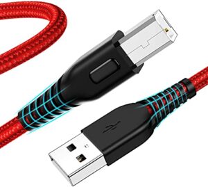 2pack red usb printer cable,6ft/2 meter usb printer cord, high speed usb 2.0 type a male to b male scanner cord, compatible with hp, canon, dell, epson, lexmark, xerox, samsung and more