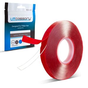 litcessory lightstrip mounting tape (16ft) for philips hue, lifx lightstrips, c by ge light strips – strong, removable, double sided tape – works great with most led strip lights!