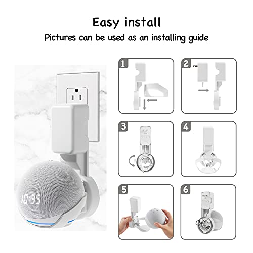 ZUOLACO Dot 4th/5th Generation Wall Mount Holder, All New Dot 4 Gen Outlet Hanger, Smart Speaker Stand, Space-Saving Accessories, Built-in Cable Management Shelf, White…