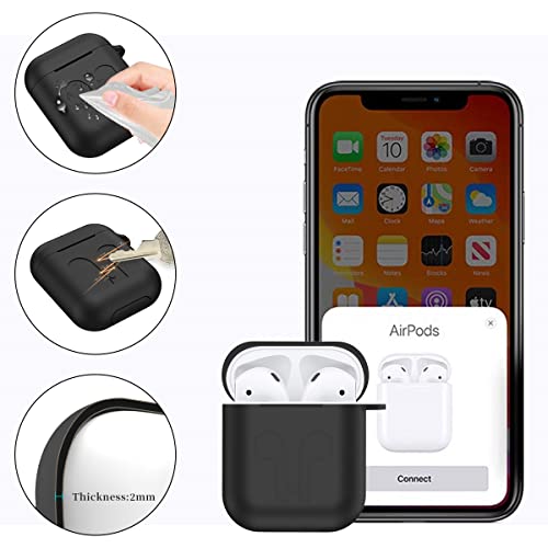 TOLUOHU AirPods Case, 12 in 1 Silicone AirPods 1&2 Accessories Set Protective Cover, Skin for Apple AirPods Charging Case, Watch Band/Airpods Tips/Strap/Holder/Ear Hooks/Keychain/Carrying Box(Black)