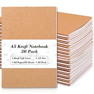 30 pack kraft notebooks, a5 feela 60 lined pages notebooks and journals for women girls students making plans writing memos office school supplies, 8.3 x 5.5 in