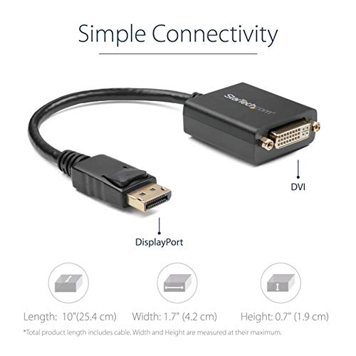 StarTech.com DisplayPort to DVI Adapter - DisplayPort to DVI-D Adapter Video Converter 1080p - DP 1.2 to DVI Monitor/Display Cable Adapter Dongle - DP to DVI Adapter - Latching DP Connector (DP2DVI2)