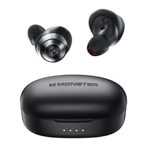 monster wireless earbuds,super fast charge,bluetooth 5.0 in-ear stereo headphones with usb-c charging case,built-in mic for clear calls,water resistant design for sports,black.