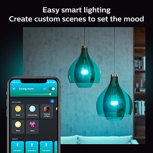 Philips Hue 75W Color Smart Button Starter Kit + Extra A19 Bulb, 4 Medium Lumen A19 Smart Bulbs, 1 Smart Button & 1 Hue Hub (Compatible with Alexa, Apple HomeKit & Google Assistant) (563338)