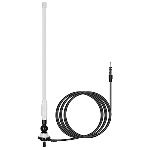 Boat Antennas Waterproof Marine Radio Antenna Car Flexible Rubber Mast FM AM Antenna for ATV UTV RZR SPA Yacht Camper GA057W (White)