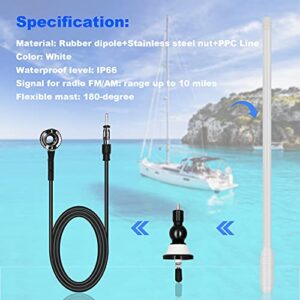 Boat Antennas Waterproof Marine Radio Antenna Car Flexible Rubber Mast FM AM Antenna for ATV UTV RZR SPA Yacht Camper GA057W (White)