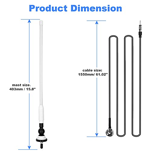 Boat Antennas Waterproof Marine Radio Antenna Car Flexible Rubber Mast FM AM Antenna for ATV UTV RZR SPA Yacht Camper GA057W (White)