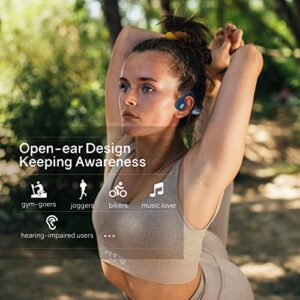 ELIBOM Bone Conduction Headphones, 9 Hours Music&Call, Open-Ear Bluetooth5.2 Headphones, Lightweight Wireless Headset, Sweatproof Sports Earphones with Mic for Workout, Arm Bag Included (Blue)