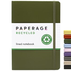 paperage recycled lined journal notebook, (dark green), 160 pages, medium 5.7 inches x 8 inches – 100 gsm thick paper, hardcover