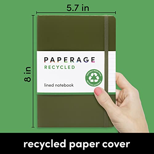 PAPERAGE Recycled Lined Journal Notebook, (Dark Green), 160 Pages, Medium 5.7 inches x 8 inches - 100 gsm Thick Paper, Hardcover