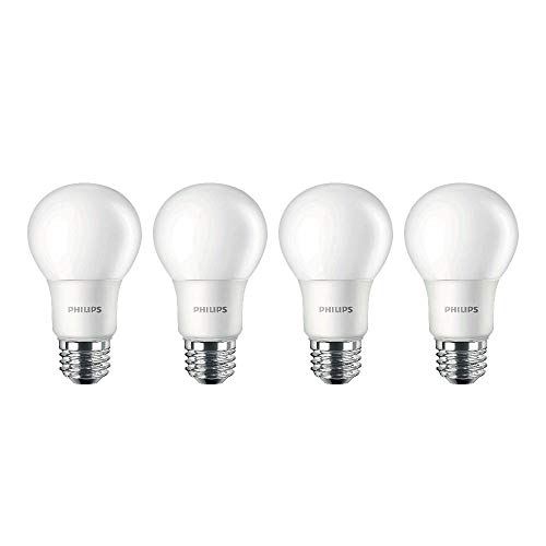 Philips LED Non-Dimmable A19 Frosted Light Bulb: 800-Lumen, 5000-Kelvin, 9-Watt (60-Watt Equivalent), E26 Base, Daylight, 4-Pack,455600