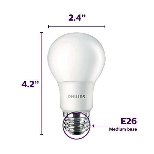 Philips LED Non-Dimmable A19 Frosted Light Bulb: 800-Lumen, 5000-Kelvin, 9-Watt (60-Watt Equivalent), E26 Base, Daylight, 4-Pack,455600