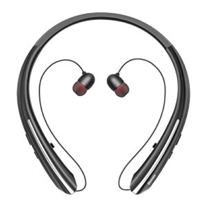 bluetooth headphones, bluetooth 5.0 wireless neckband headphones with retractable earbuds,noise cancelling stereo headphones waterproof sport headset call vibrate alert earphones with mic (black)
