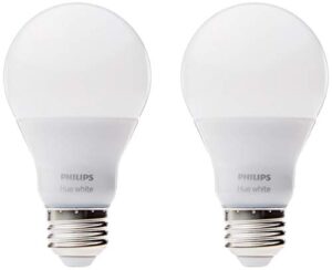 philips 453100 hue white a19 2-pack 60w equivalent dimmable led smart bulb (compatible with amazon alexa, apple homekit, and google assistant), soft white, standard – 2 pack