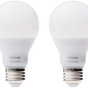 Philips 453100 Hue White A19 2-Pack 60W Equivalent Dimmable LED Smart Bulb (Compatible with Amazon Alexa, Apple HomeKit, and Google Assistant), Soft White, Standard - 2 Pack