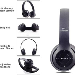 Wireless Headphones Over Ear P47 Super Bass 5.1, Volume Control, Bluetooth, Card Support SD, LED Lights, Compatible with Apple & Android, Built-in Microphone, FM Radio