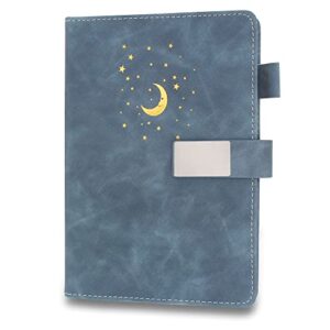 lined journal notebook for men & women – 192 numbered pages 100gsm thick paper vegan leather hardcover writing journals – a5 ruled personal diary for work school – moon and stars (blue)