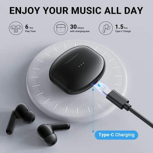 Wireless Earbuds Aoslen Bluetooth 5.3 Headphones with 4 Call Noise Reduction Mic Bluetooth Sport Earphone in Ear Touch Control 36H Playtime Type-C Charging HiFi Stereo IPX6 for iOS Android Black