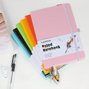 FLEEKOOL Lined Journal Notebook Hardcover with 216 Pages - A5 College Ruled Notebook with 100gsm Thick Paper,Pen Loop,Inner Pocket,5.75'' X 8.38'' - Pink