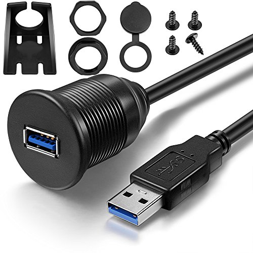 OBVIS USB 3.0 Male to USB 3.0 Female AUX Flush Mount Car Mount Extension Cable for Car Truck Boat Motorcycle Dashboard Panel -(6 Feet - 2 Meter) - Black