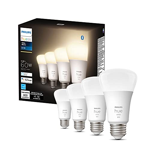 Philips Hue 476977 A19 Smart Light Bulb, 4 Pack, White, 4 Count & Bridge Smart Lighting Hub (Compatible with Amazon Alexa, Apple HomeKit and Google Assistant) - White