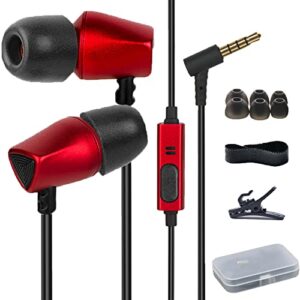 zxq a5 wired earbuds,in-ear headphone,wired earphones with microphone, ear buds wired bass,sweat resistance for workout sport,memory foam,noise isolation,tangle-free cord (red)