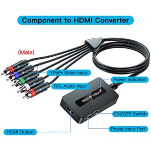 Male Component to HDMI Converter Cable with HDMI and Component Cables for DVD/ STB with Female Component Output to Display on HDTVs, 1080P RGB YPbPr to HDMI Converter, Component in HDMI Out Adapter…