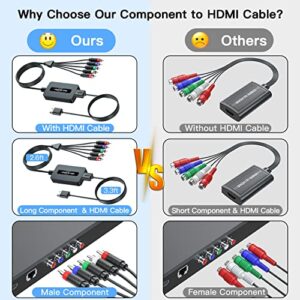 Male Component to HDMI Converter Cable with HDMI and Component Cables for DVD/ STB with Female Component Output to Display on HDTVs, 1080P RGB YPbPr to HDMI Converter, Component in HDMI Out Adapter…