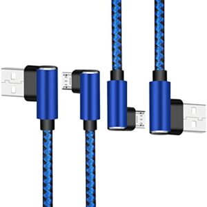 micro usb cable android charger – [2-pack 10ft] 90 degree right angle nylon-braided fast sync & charging cord compatible with galaxy, kindle, nexus, lg, xbox, ps4, smartphones & more(blue)