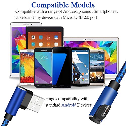 Micro USB Cable Android Charger - [2-Pack 10FT] 90 Degree Right Angle Nylon-Braided Fast Sync & Charging Cord Compatible with Galaxy, Kindle, Nexus, LG, Xbox, PS4, Smartphones & More(Blue)