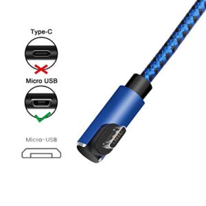 Micro USB Cable Android Charger - [2-Pack 10FT] 90 Degree Right Angle Nylon-Braided Fast Sync & Charging Cord Compatible with Galaxy, Kindle, Nexus, LG, Xbox, PS4, Smartphones & More(Blue)