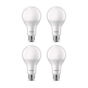 philips led frosted flicker-free a21 light bulb, dimmable warm glow effect, eyecomfort technology, 2610 lumen, 2700-2200k, 29w=150w, e26 base, pack of 4