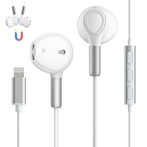 nikypj earbuds for iphone, lightning headphones earphones wired apple mfi certified iphone headphones with microphone controller compatible iphone 13/12/11 pro max/xs max/xr/x/7/8 plus all ios white