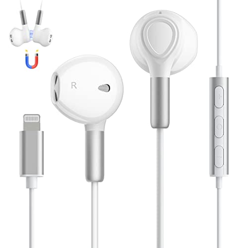 NIKYPJ Earbuds for iPhone, Lightning Headphones Earphones Wired Apple MFi Certified iPhone Headphones with Microphone Controller Compatible iPhone 13/12/11 Pro Max/Xs Max/XR/X/7/8 Plus All iOS White