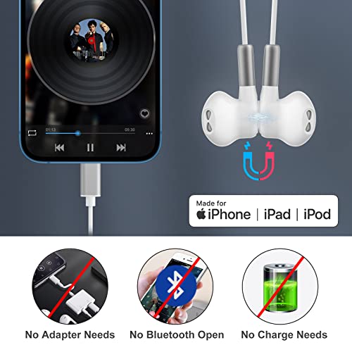 NIKYPJ Earbuds for iPhone, Lightning Headphones Earphones Wired Apple MFi Certified iPhone Headphones with Microphone Controller Compatible iPhone 13/12/11 Pro Max/Xs Max/XR/X/7/8 Plus All iOS White